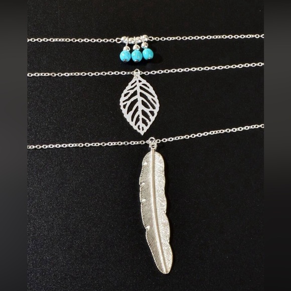 Boho Chic Turquoise and Feather Multilayer Necklace - Picture 4 of 5